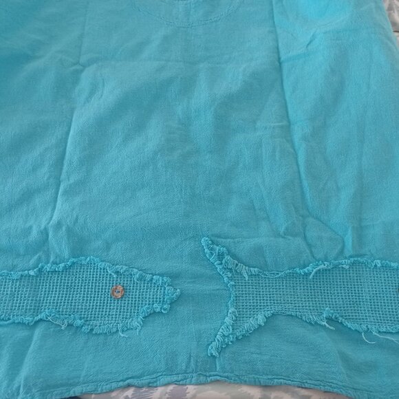 Cottonseed Casual Wear Women’s Turquoise Fish Appliqué Top Sz L / XL 100% Cotton - Picture 4 of 7